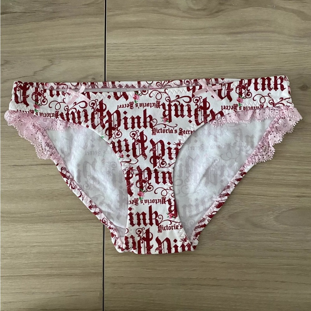 NWOT Victoria Secret PINK - White/Red with Pink Lace Low Rise Bikini - S